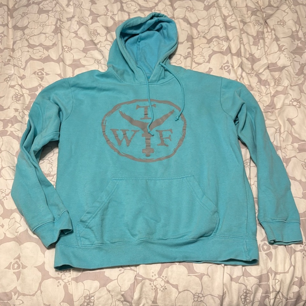 What The Fin medium performance Blue Hooded Sweatshirt